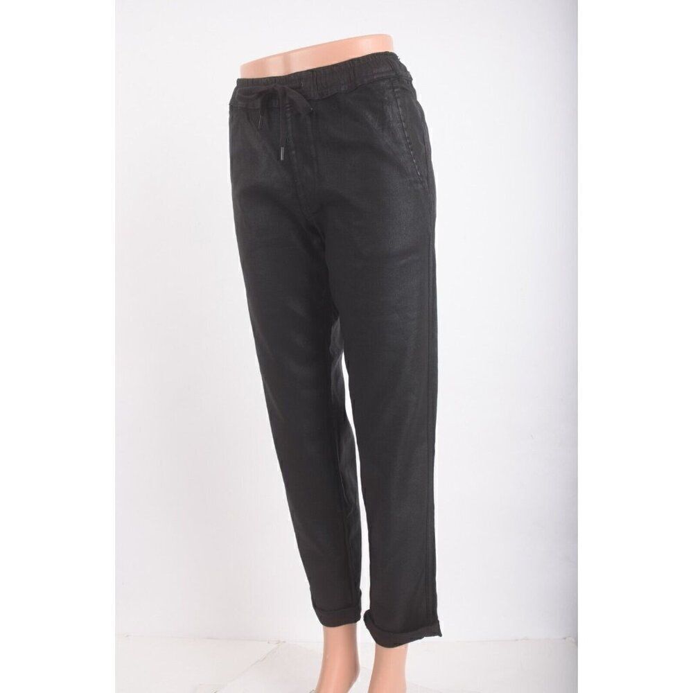 Hudson Jeans Womens Tracker Pants XS Black Coated Elastic Waist linen lyocell - Picture 3 of 7